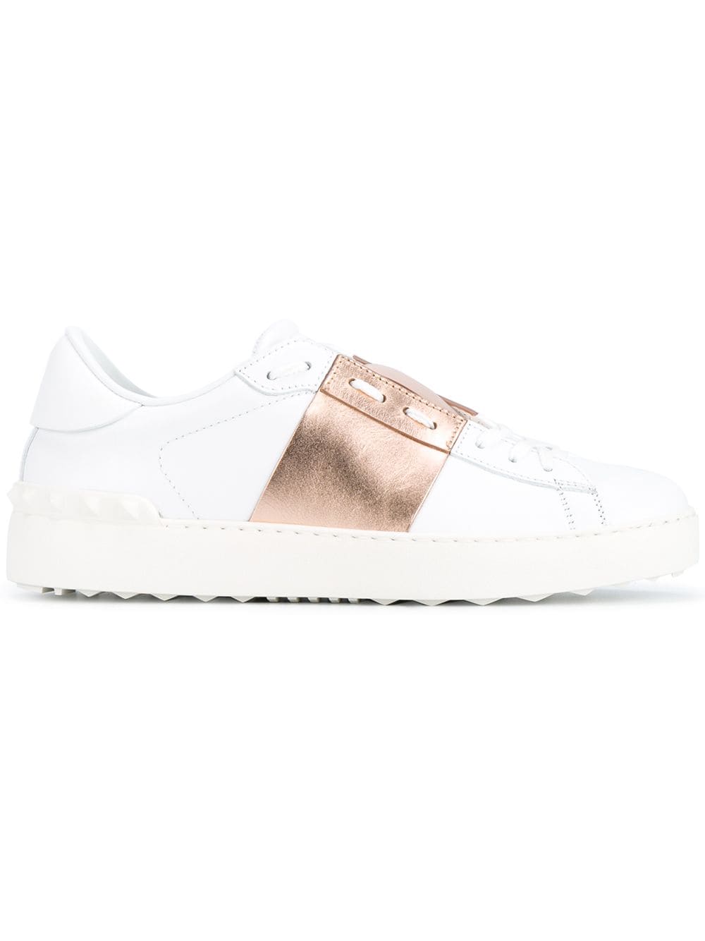 White Rose Gold Open Rockstud Sneakers