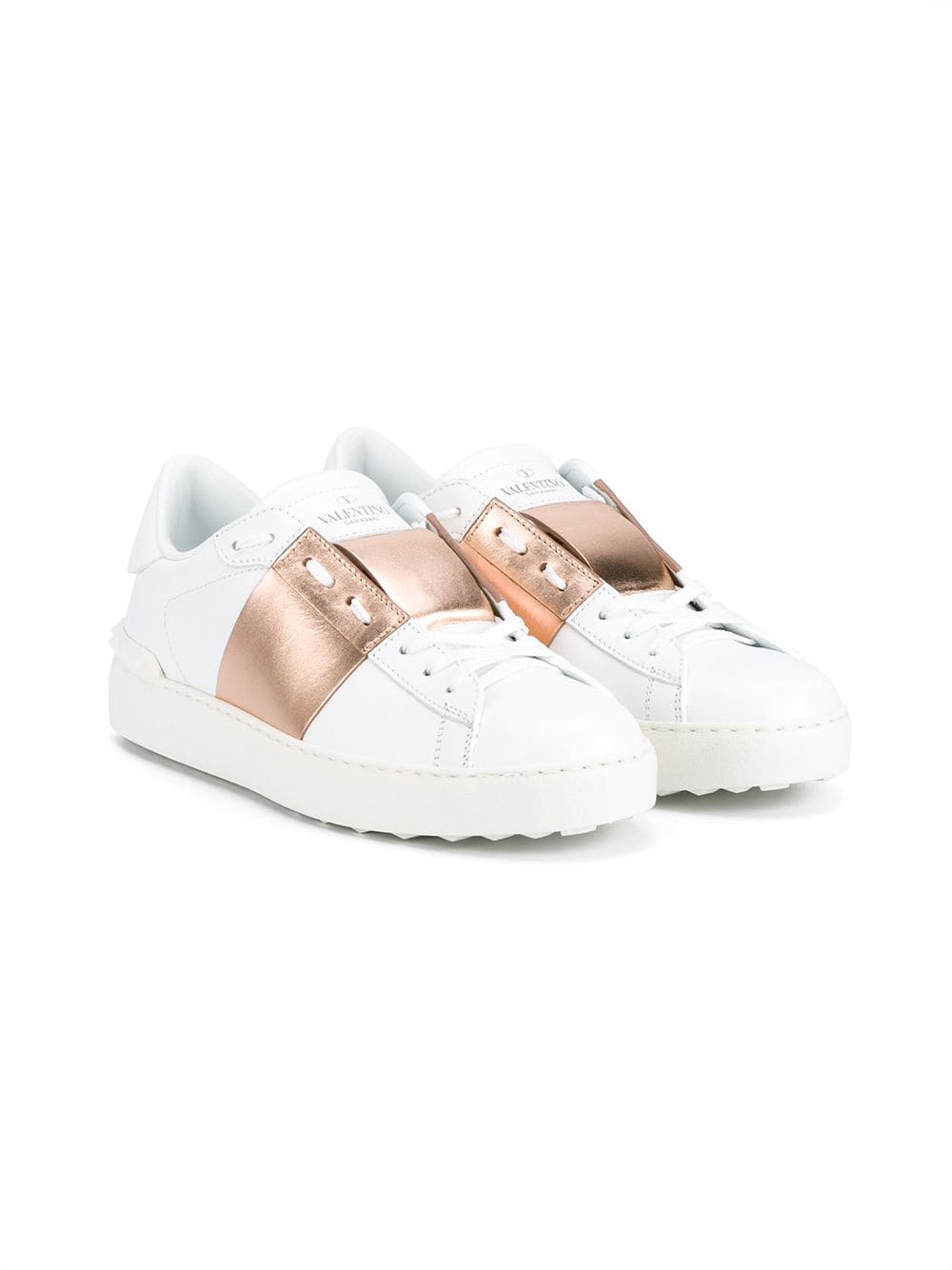 White Rose Gold Open Rockstud Sneakers