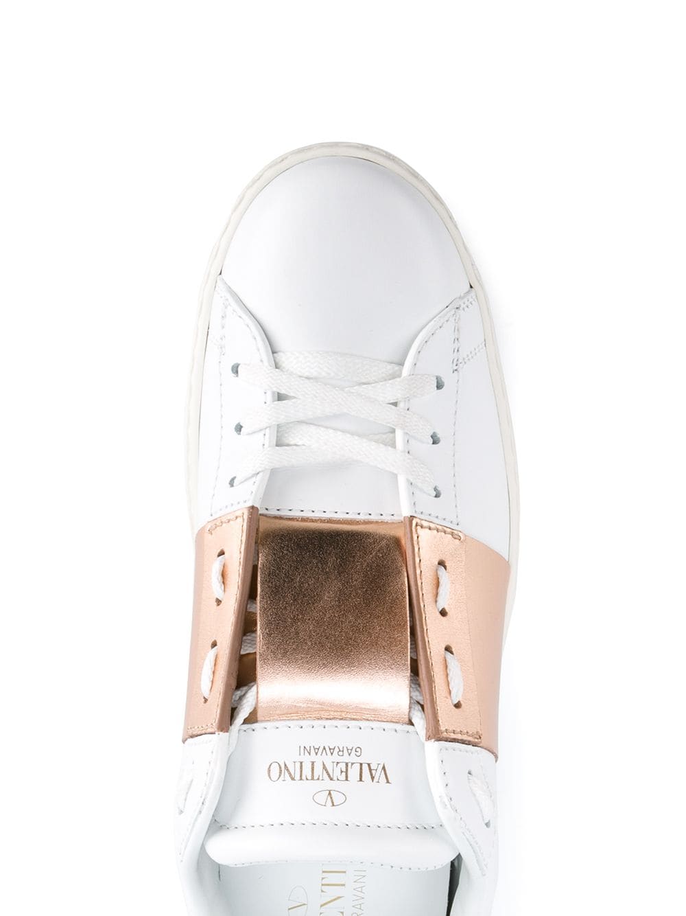 White Rose Gold Open Rockstud Sneakers