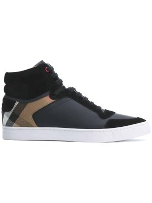 Leather and House Check Hi-top Sneakers