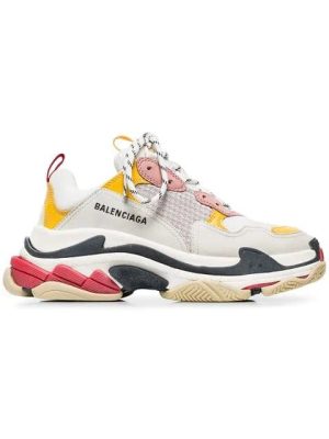 white, pink and yellow triple s leather sneakers