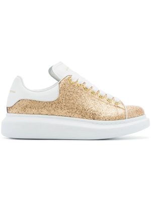 gold oversized leather glitter sneakers
