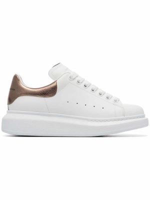 white and rose gold oversized leather sneakers
