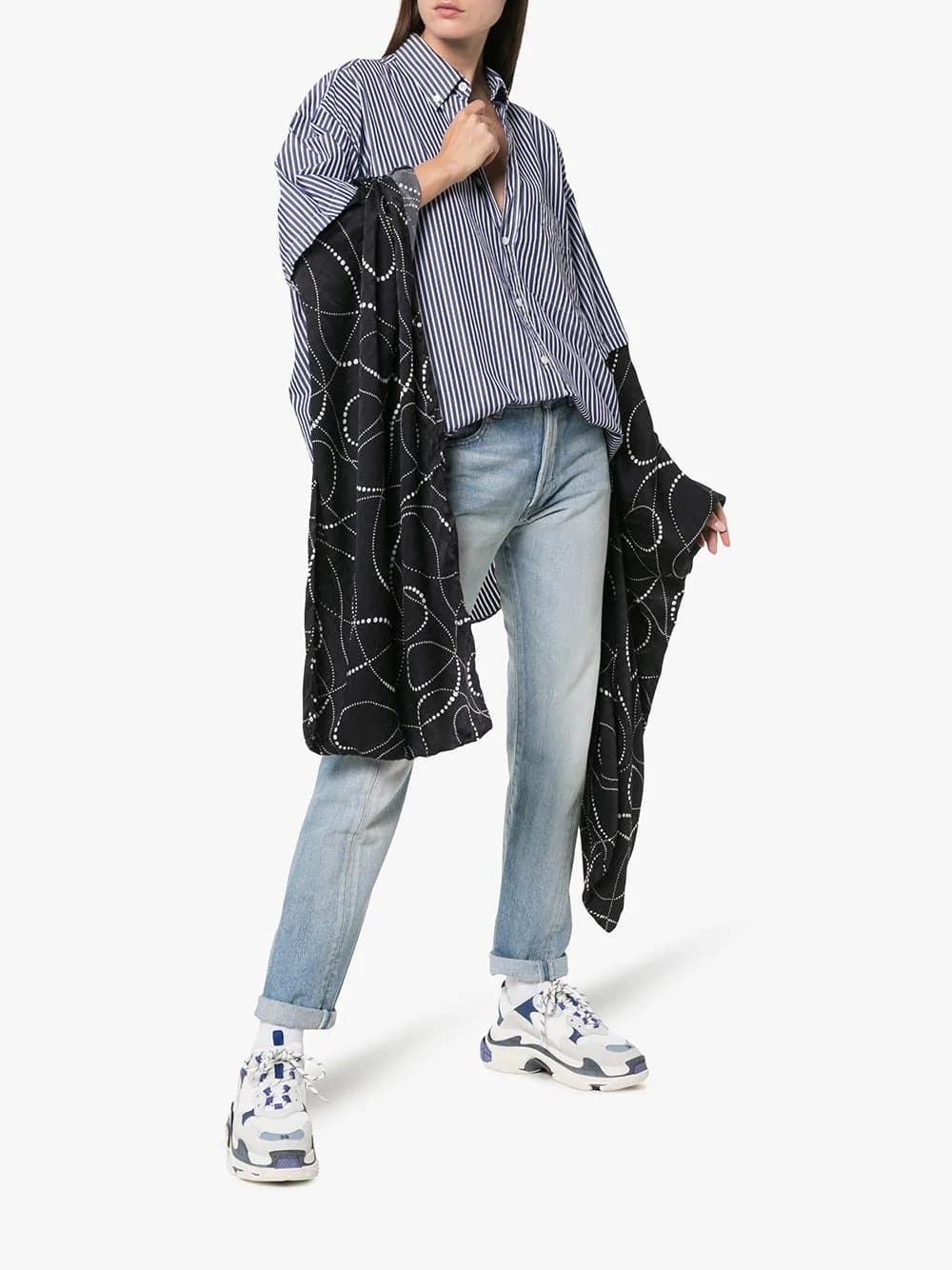 White and Blue Triple S Leather Sneakers