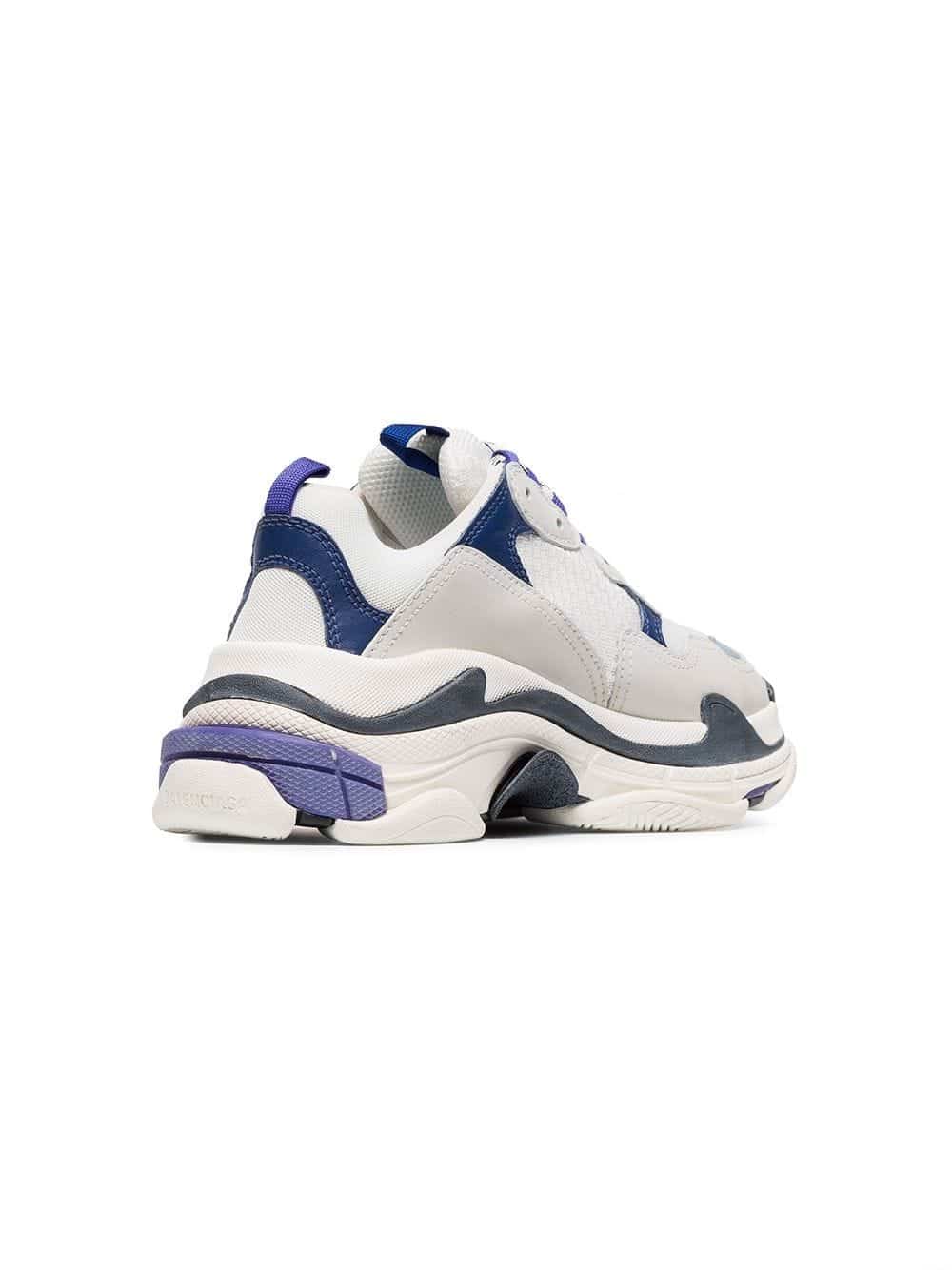 White and Blue Triple S Leather Sneakers