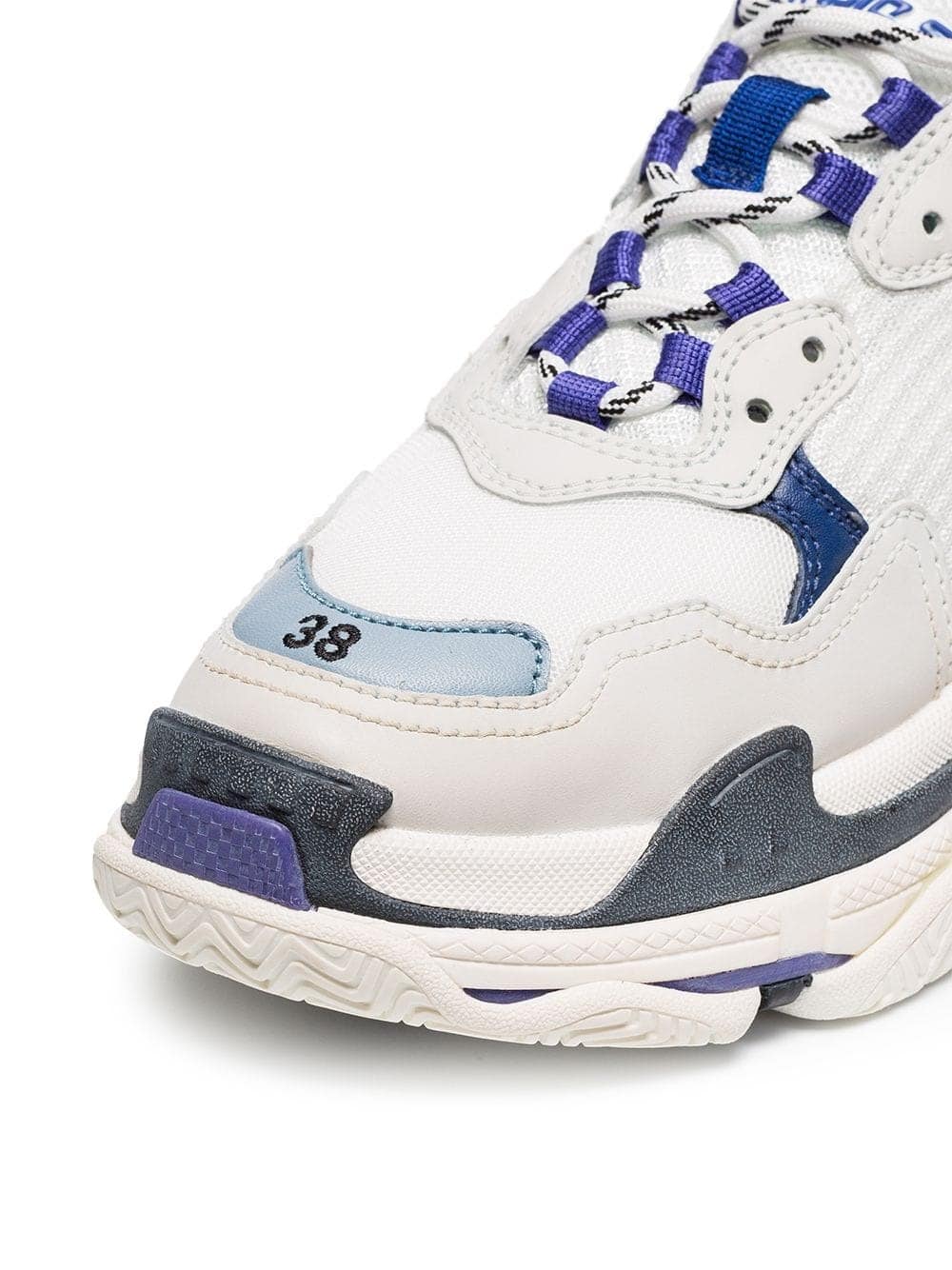 White and Blue Triple S Leather Sneakers