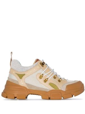 beige, green and brown flashtrek leather and mesh sneakers