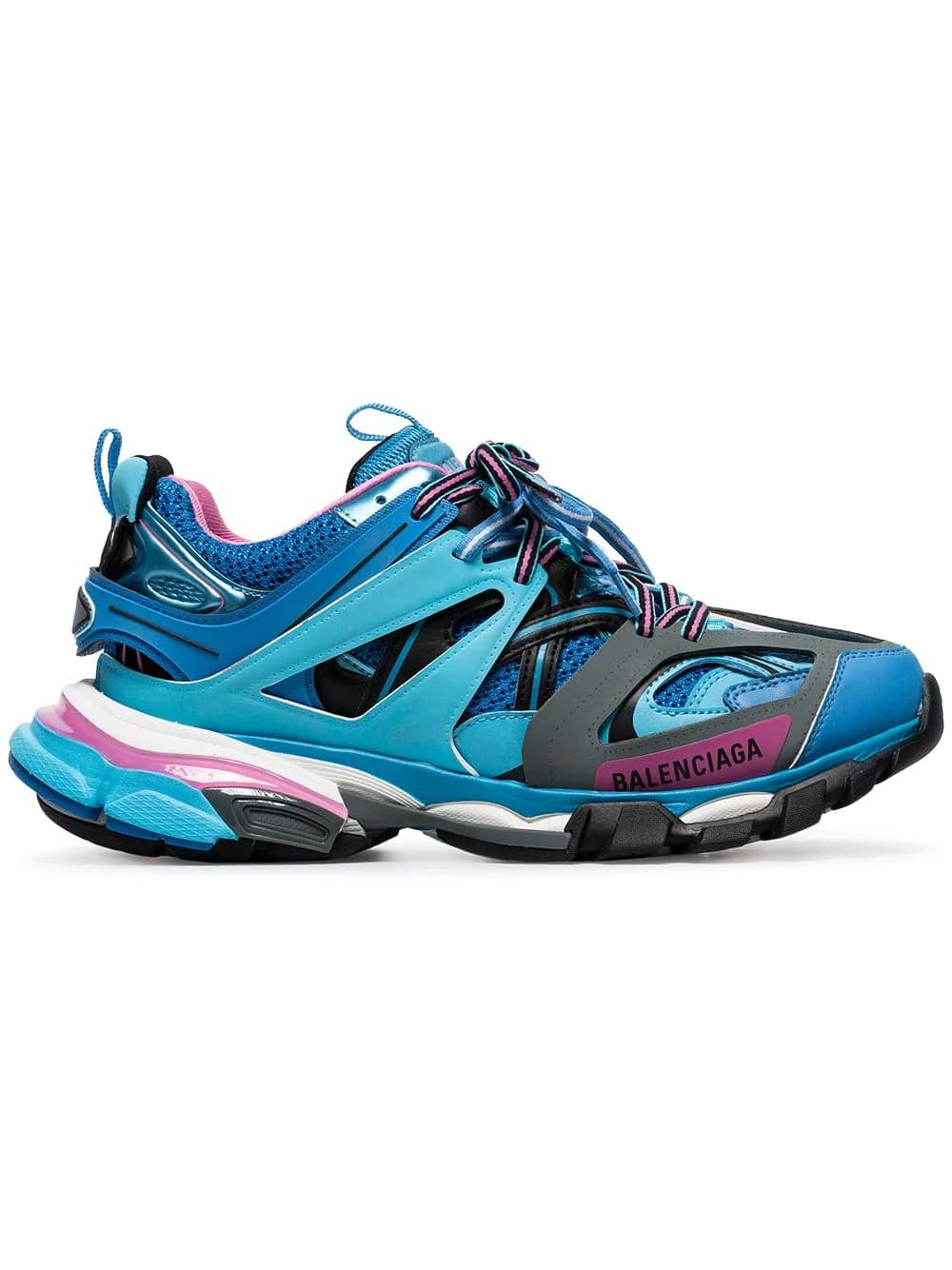 blue and pink Track caged multi-texture sneakers