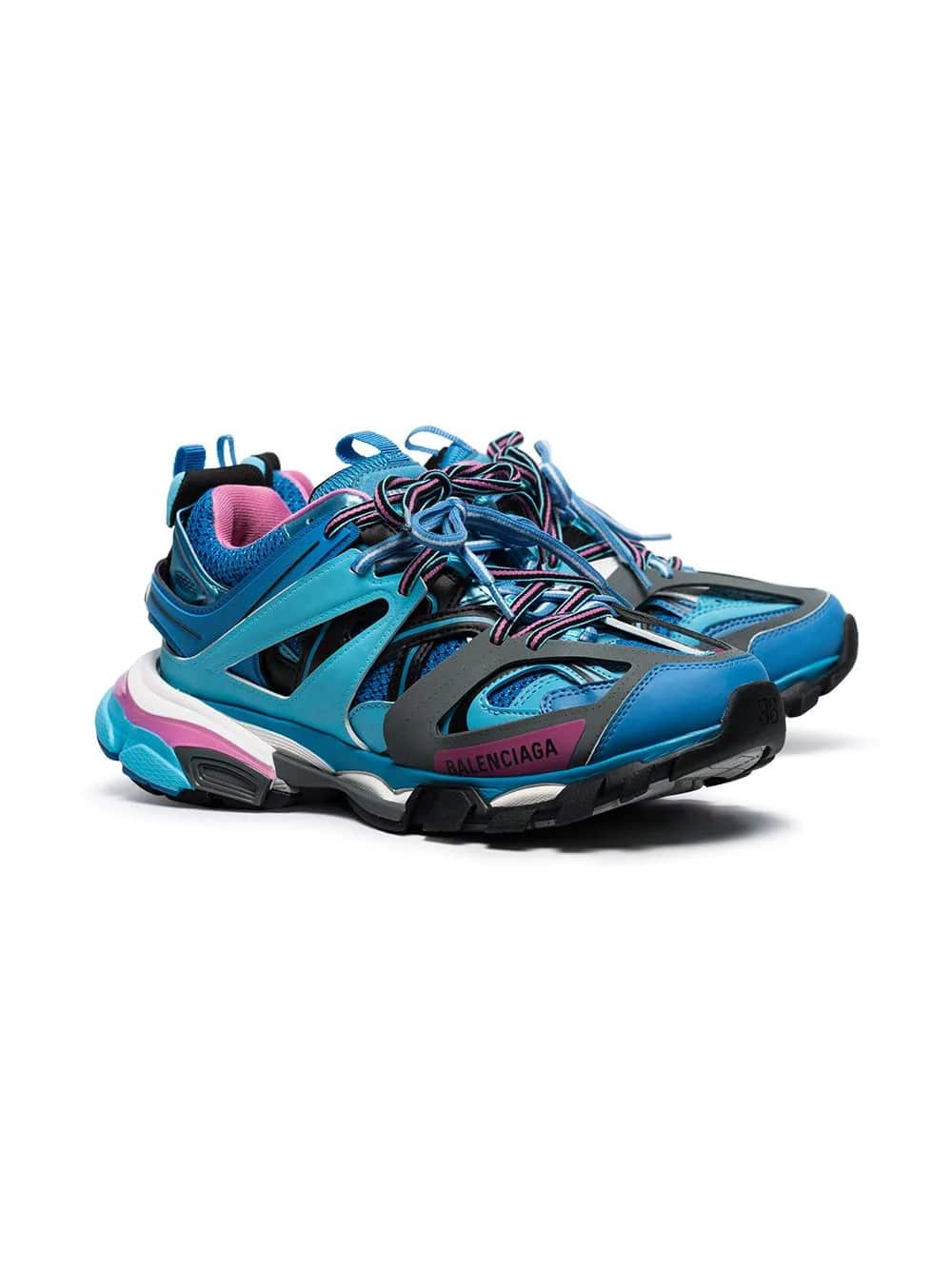 blue and pink Track caged multi-texture sneakers