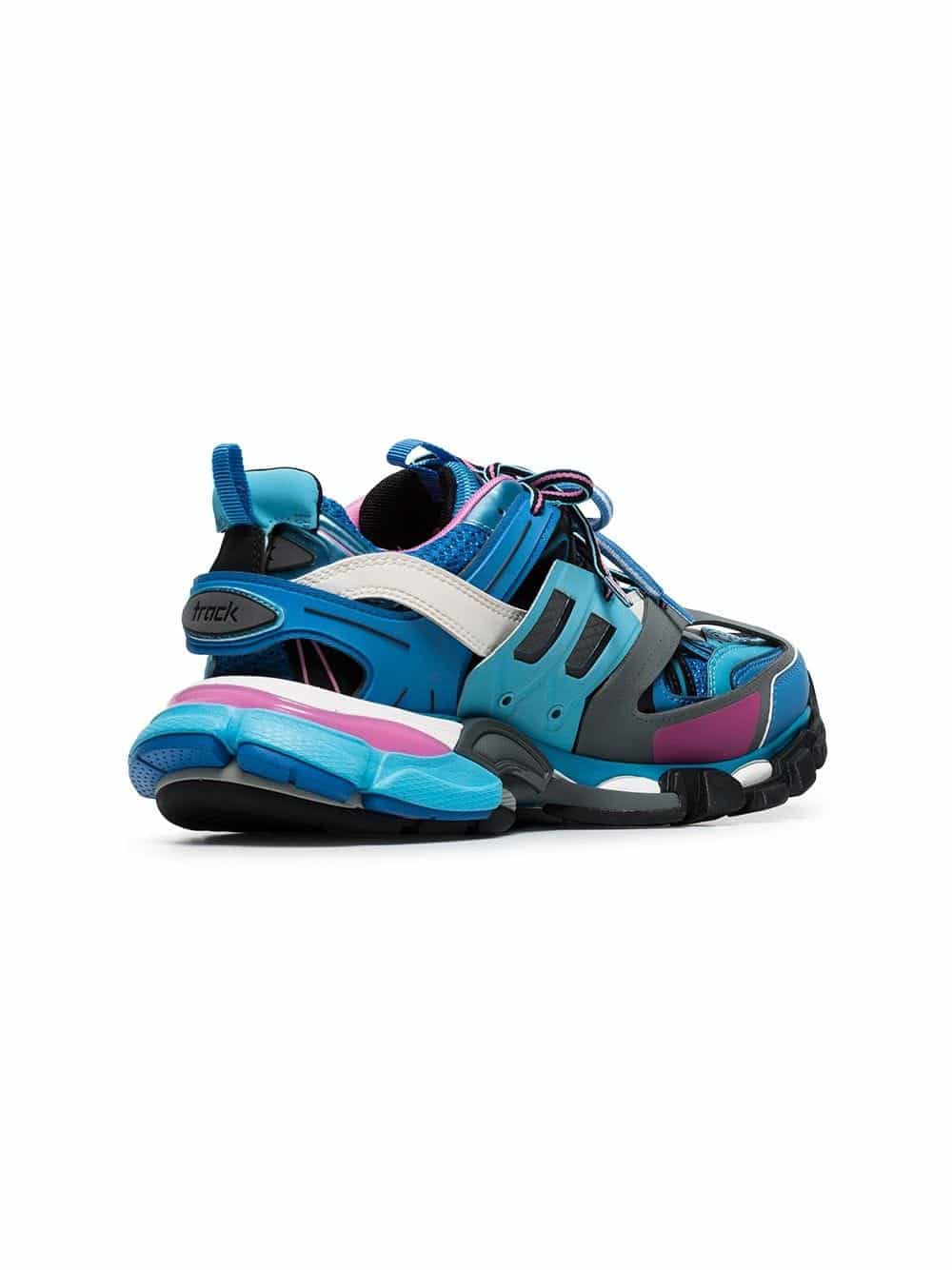 blue and pink Track caged multi-texture sneakers