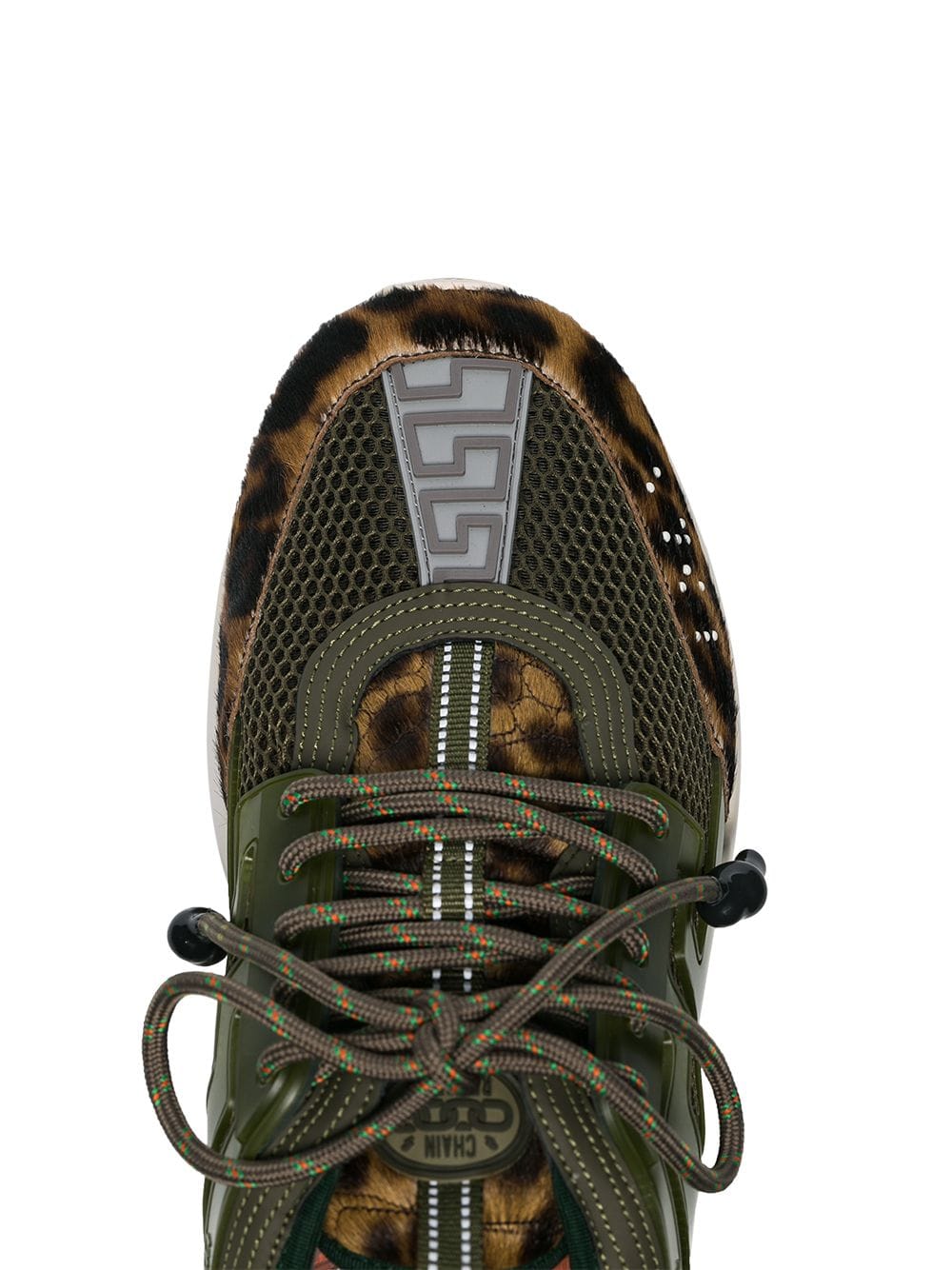 Khaki Green Chain Reaction Leopard Print Low-top Leather Sneakers