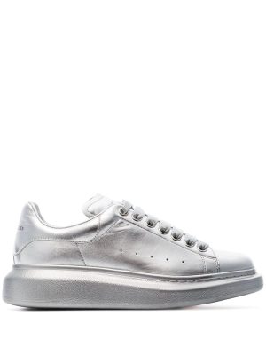 silver chunky low-top leather sneakers