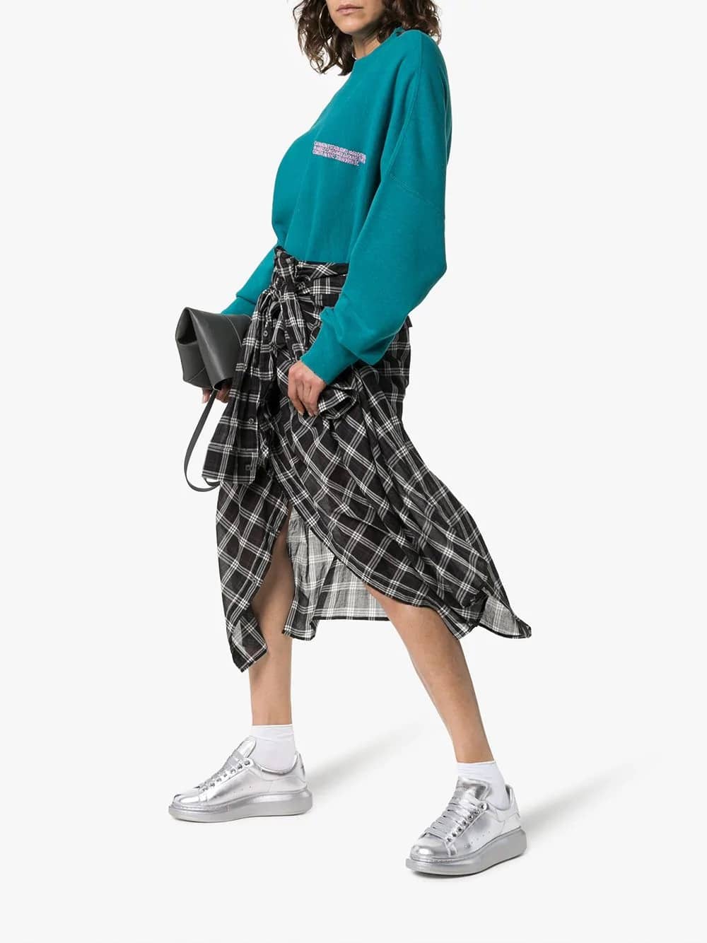 silver chunky low-top leather sneakers