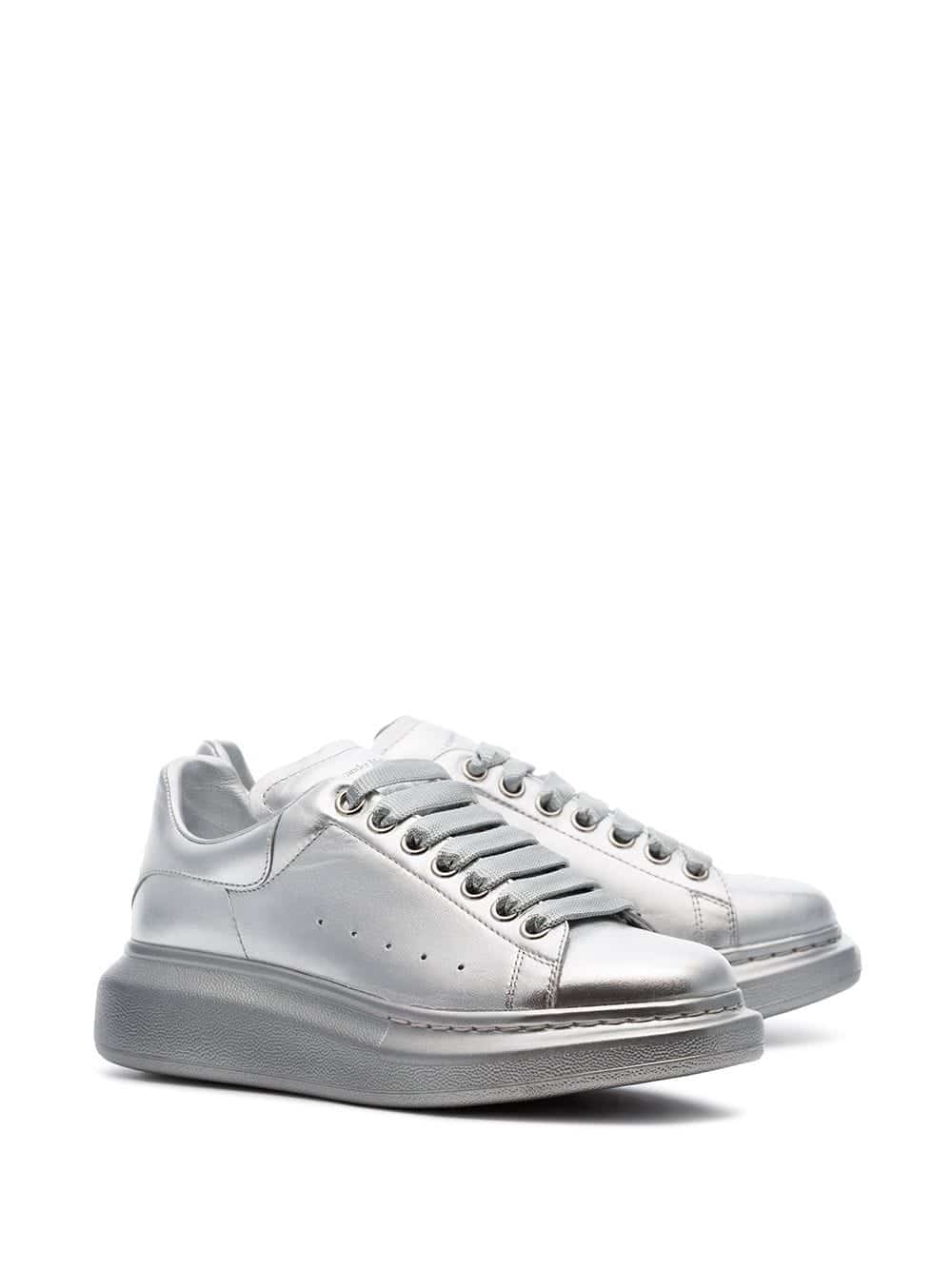 silver chunky low-top leather sneakers