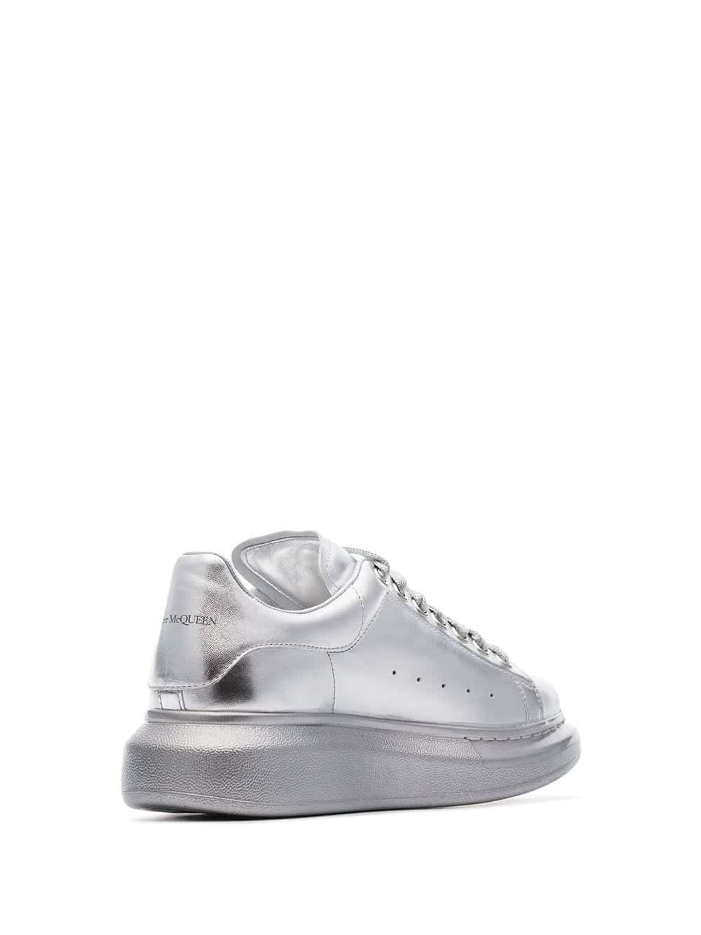 silver chunky low-top leather sneakers