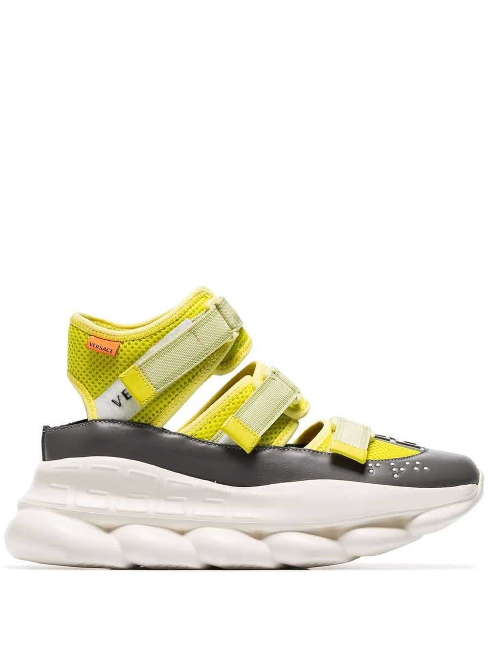 Lime green Chain Reaction high-top leather trim sneakers