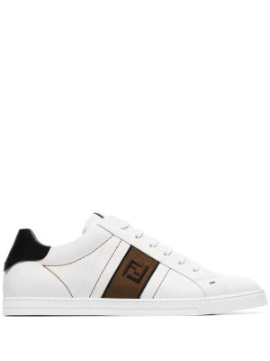 FENDI white FF motif leather low top sneakers
