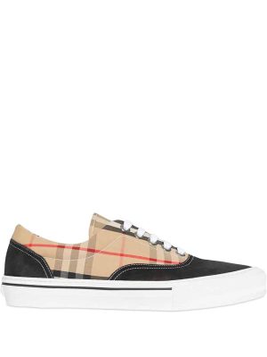 Vintage Check Cotton and Suede Sneakers