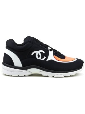 CHANEL CC Logo Black White Coral Lycra Sneaker