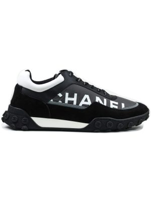 CHANEL CC Grey Black & White Nylon Calfskin Sneaker