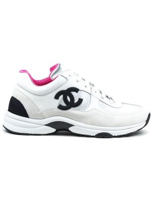 CHANEL CC Logo Sneaker White Silver Pink