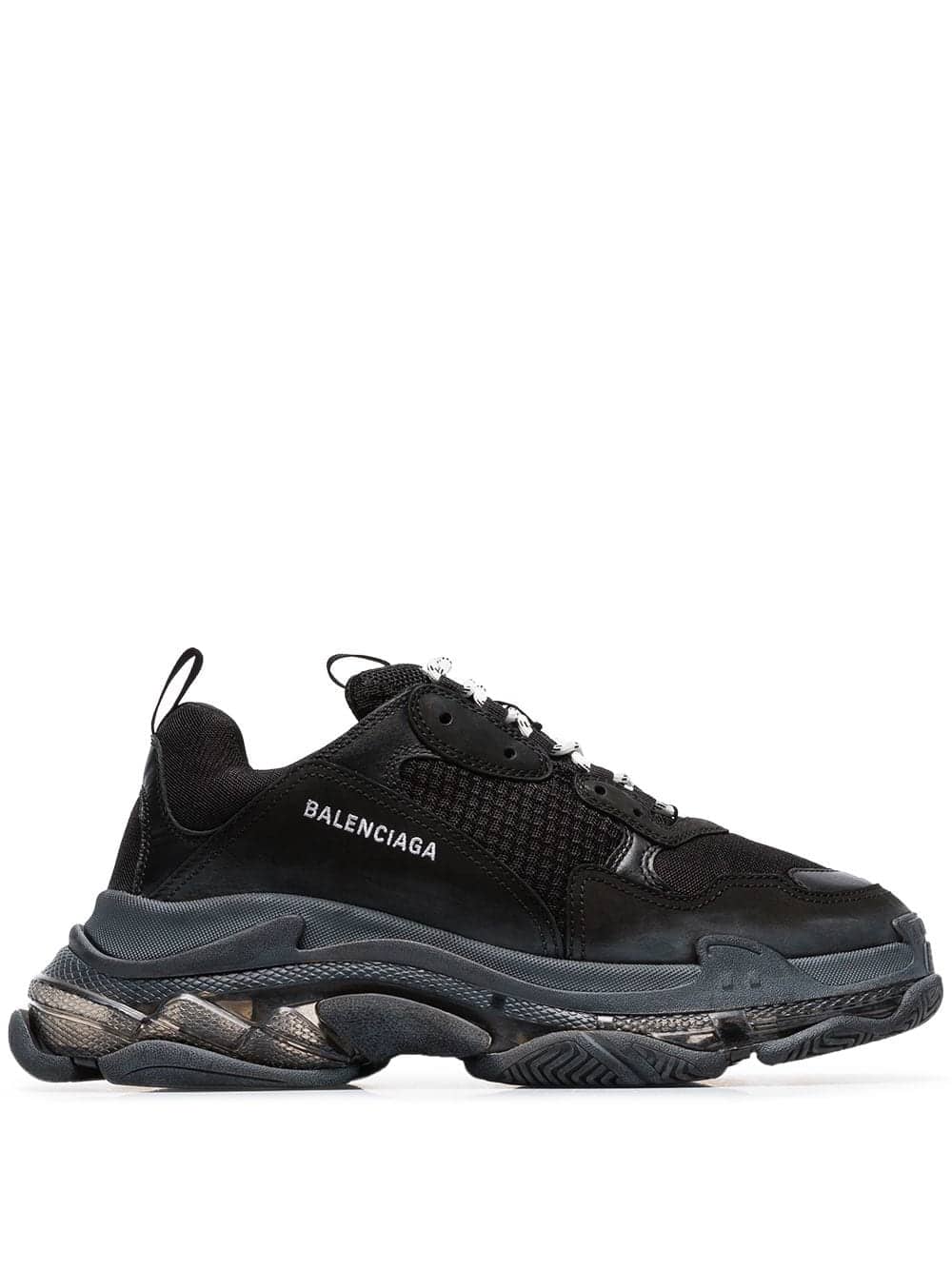 BALENCIAGA black Triple S clear sole sneakers